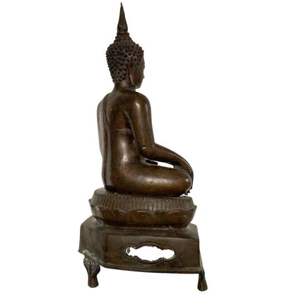 Antique Thai Buddha on Temple Base – Bronze, 19th Century, 52 cm – right-side view