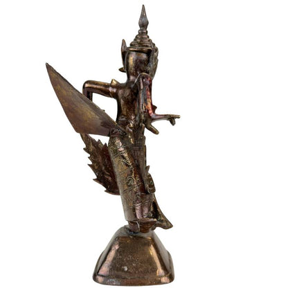 Antique Thai Kinnara – Gilt Bronze with Inlaid Eyes, 22 cm – left three-quarter rear view