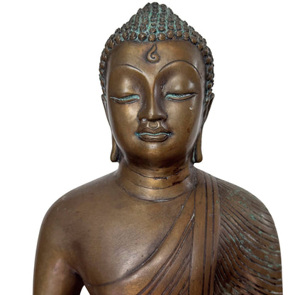 Antique Thai-Lao Buddha – Bronze, Dhyana Mudra, 36 cm – close view of the central details