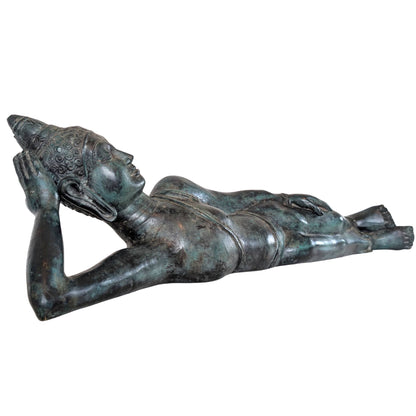 Antique Thai Reclining Buddha – Gilt Bronze, Parinirvana, 77 cm – left-side view