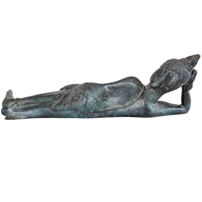 Antique Thai Reclining Buddha – Gilt Bronze, Parinirvana, 77 cm – three-quarter front view