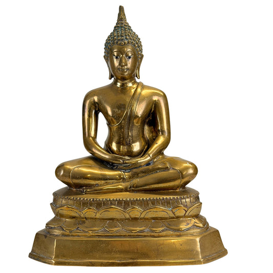 Antique 19th-century Thai Shakyamuni Buddha with inlaid eyes, front view
