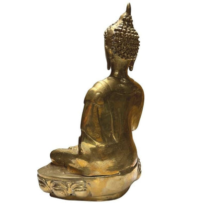 Antique Tibetan gilt bronze Buddha, rear-right view with natural patina