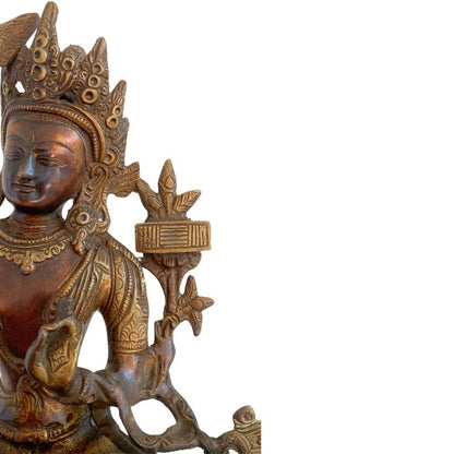 Antique Tibetan Manjushri – Bronze with Gilt Traces, 32 cm – close view of the central details
