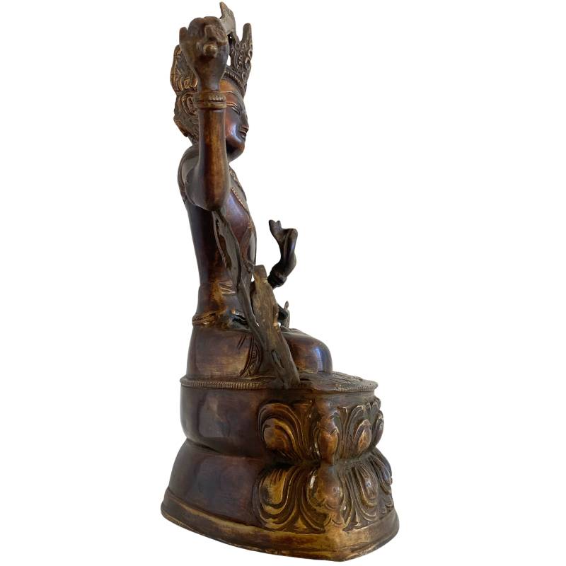 Antique Tibetan Manjushri – Bronze with Gilt Traces, 32 cm – left-side view