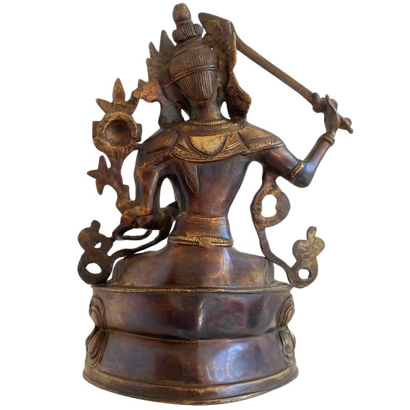 Antique Tibetan Manjushri – Bronze with Gilt Traces, 32 cm – rear view