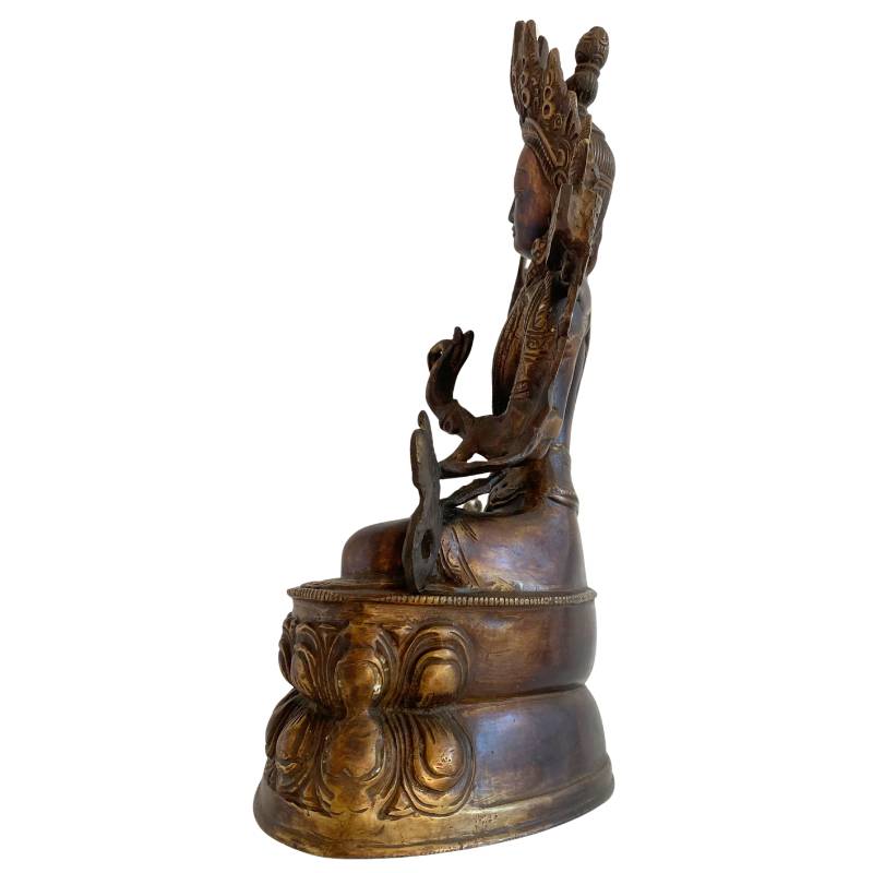 Antique Tibetan Manjushri – Bronze with Gilt Traces, 32 cm – right-side view