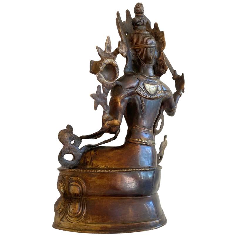 Antique Tibetan Manjushri – Bronze with Gilt Traces, 32 cm – right three-quarter rear view