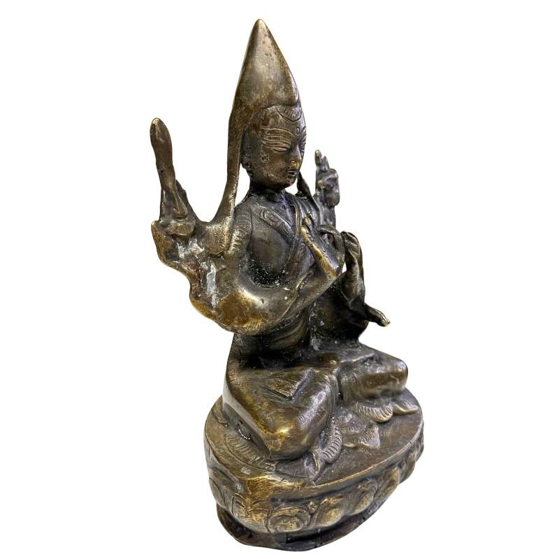 Antique Tibetan Scholarly Lama – Bronze, 15.5 cm – three-quarter front view