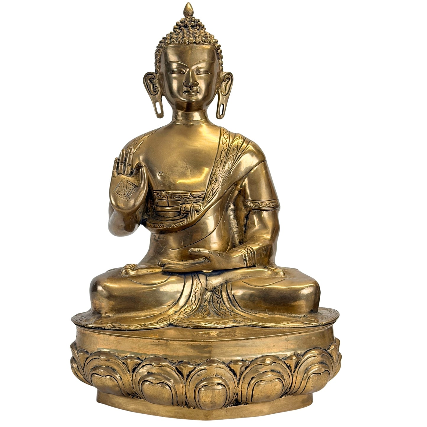 Antique Tibetan-Himalayan Shakyamuni Buddha in bronze, front view
