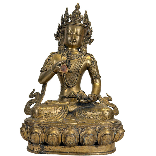 Monumental 19th-century Tibetan Vajrasattva in fire-gilded bronze