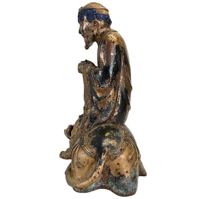 Arhat figuur met Dano dier in bronzen Himalaya stijl