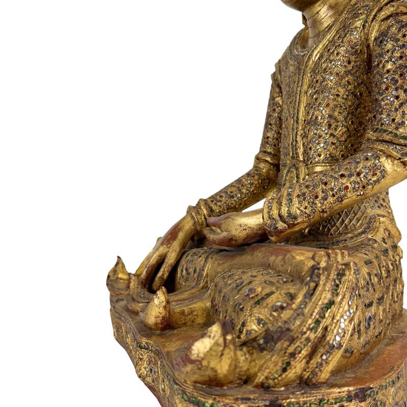 authentiek myanmar boeddha beeld patina en glasinleg 19e eeuw