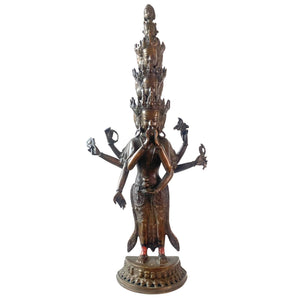 Antiek Tibetaans Brons - Avalokiteshvara met 11 Hoofden (Ekadasamukha) - 60 cm