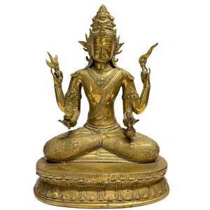 Avalokiteshvara – Vierarmige Vajrayana Bodhisattva in vuurverguld brons (Nepal, Newar) – lot 444