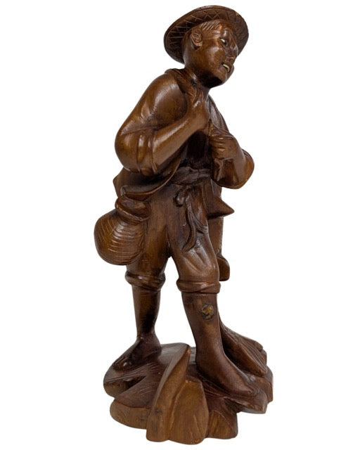 Aziatische kunst houten visser met expressieve gelaatstrekken