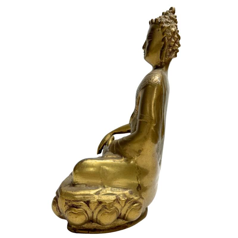 Tibetaans boeddhistisch beeld in Bhumisparsha mudra uitgevoerd in massief brons.