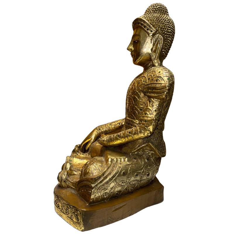 Birmaans devotioneel Boeddhabeeld met Mandalay kunststijl en rijk uitgewerkte details
