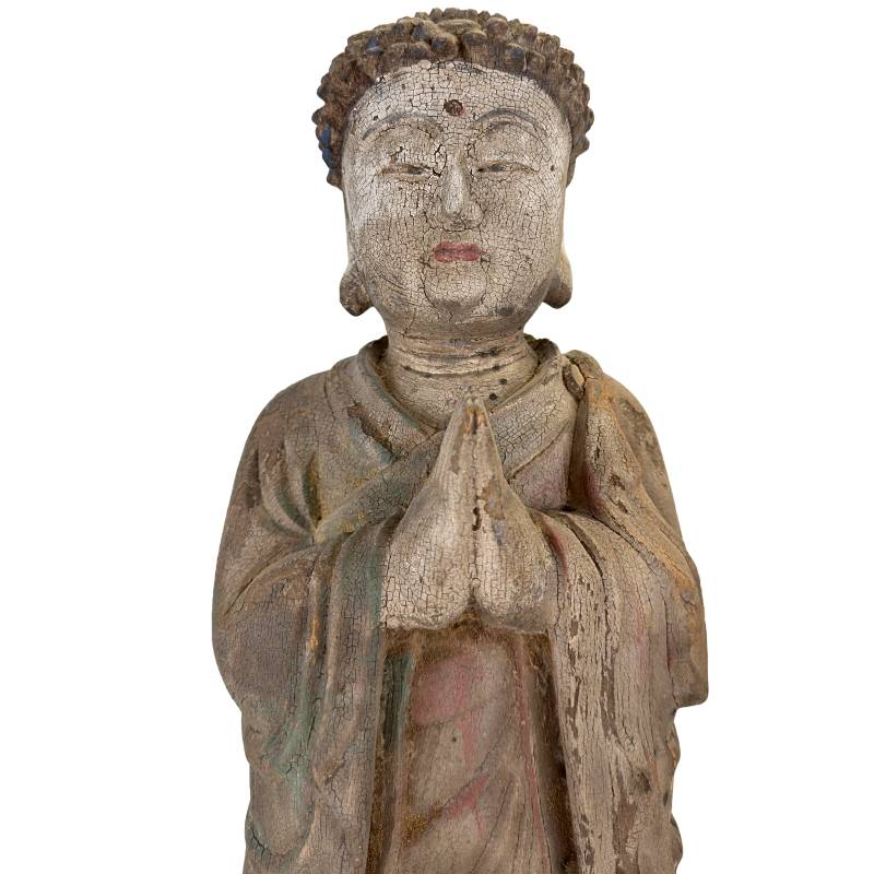 Boeddha in Anjali mudra hout antiek China devotioneel object