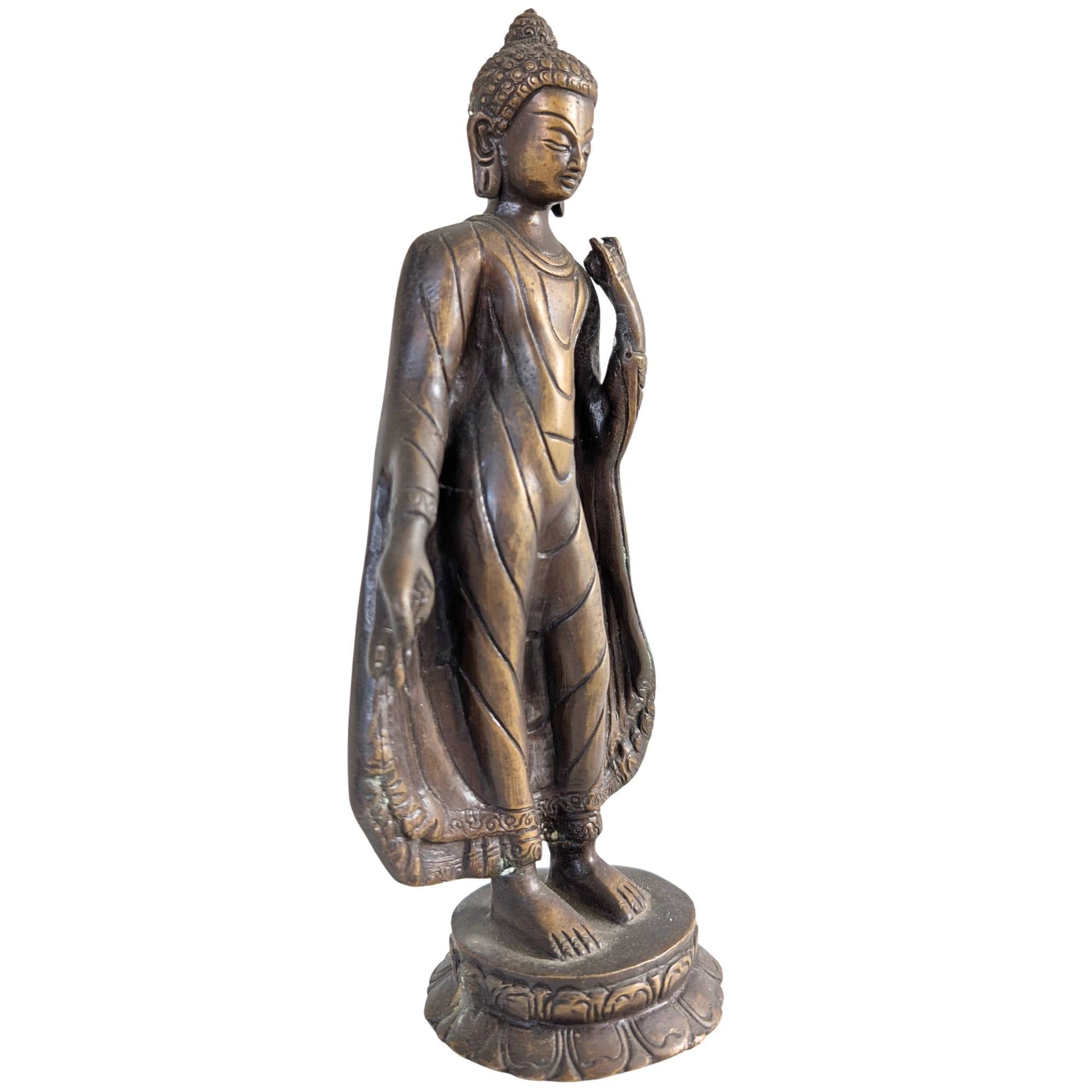 Bronzen Boeddha in de Vitarka mudra symbool voor onderwijs en discussie.