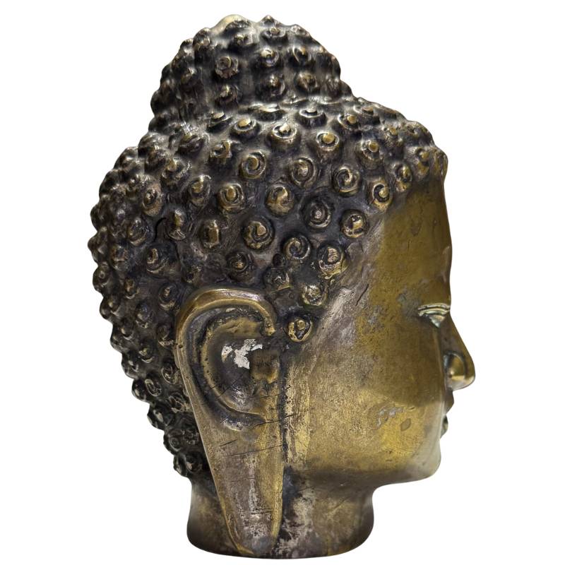 verguld bronzen boeddha hoofd mandalay stijl met slijtage