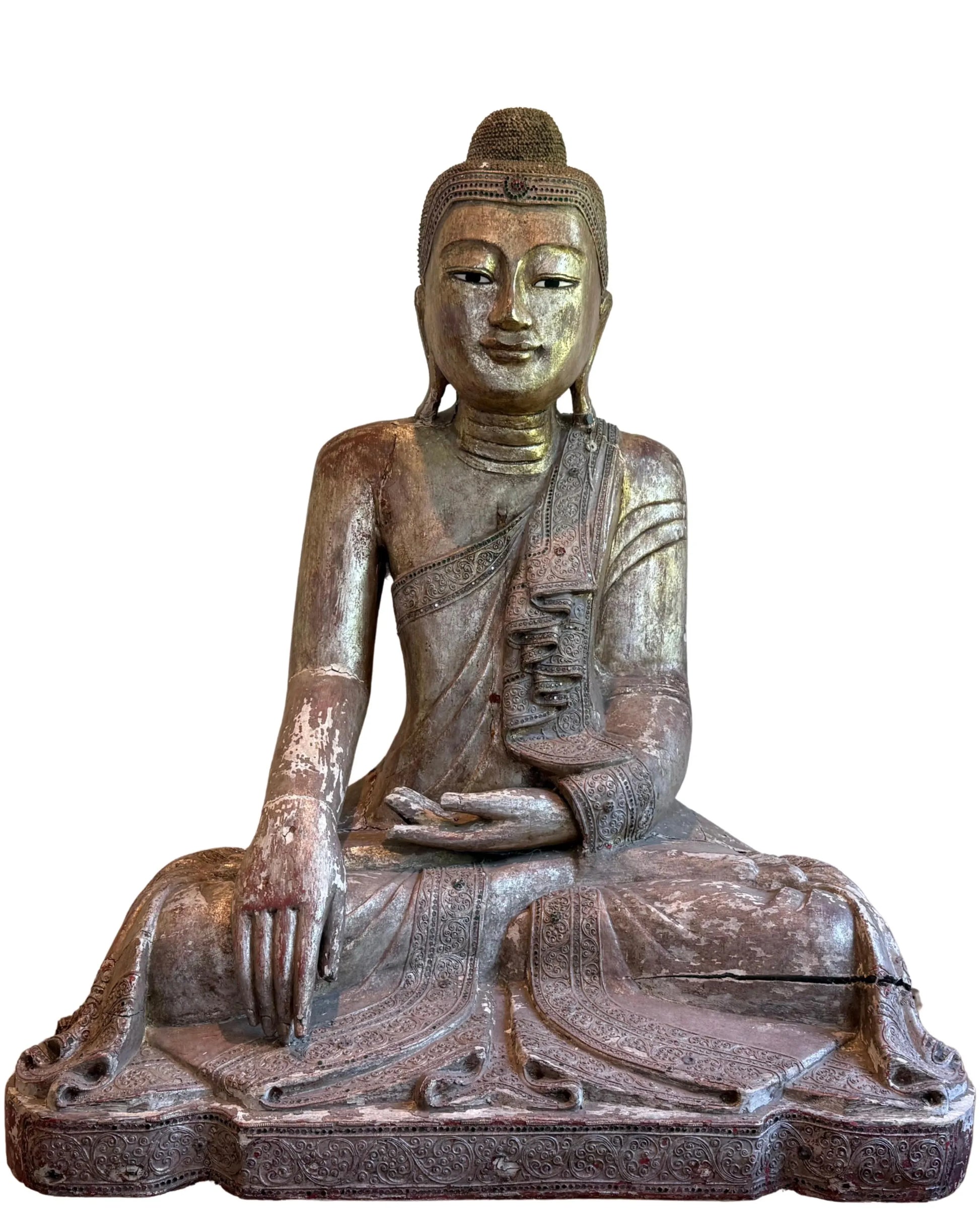 Boeddha patina hout antiek Myanmar slijtage en ouderdom