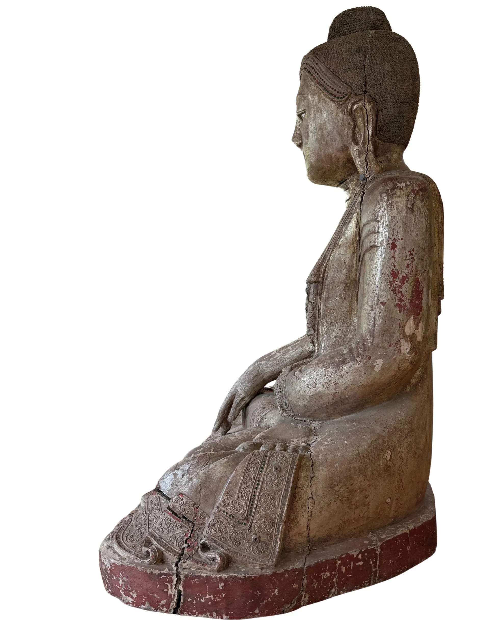 Boeddha profiel hout Birma Mandalay stijl zijaanzicht