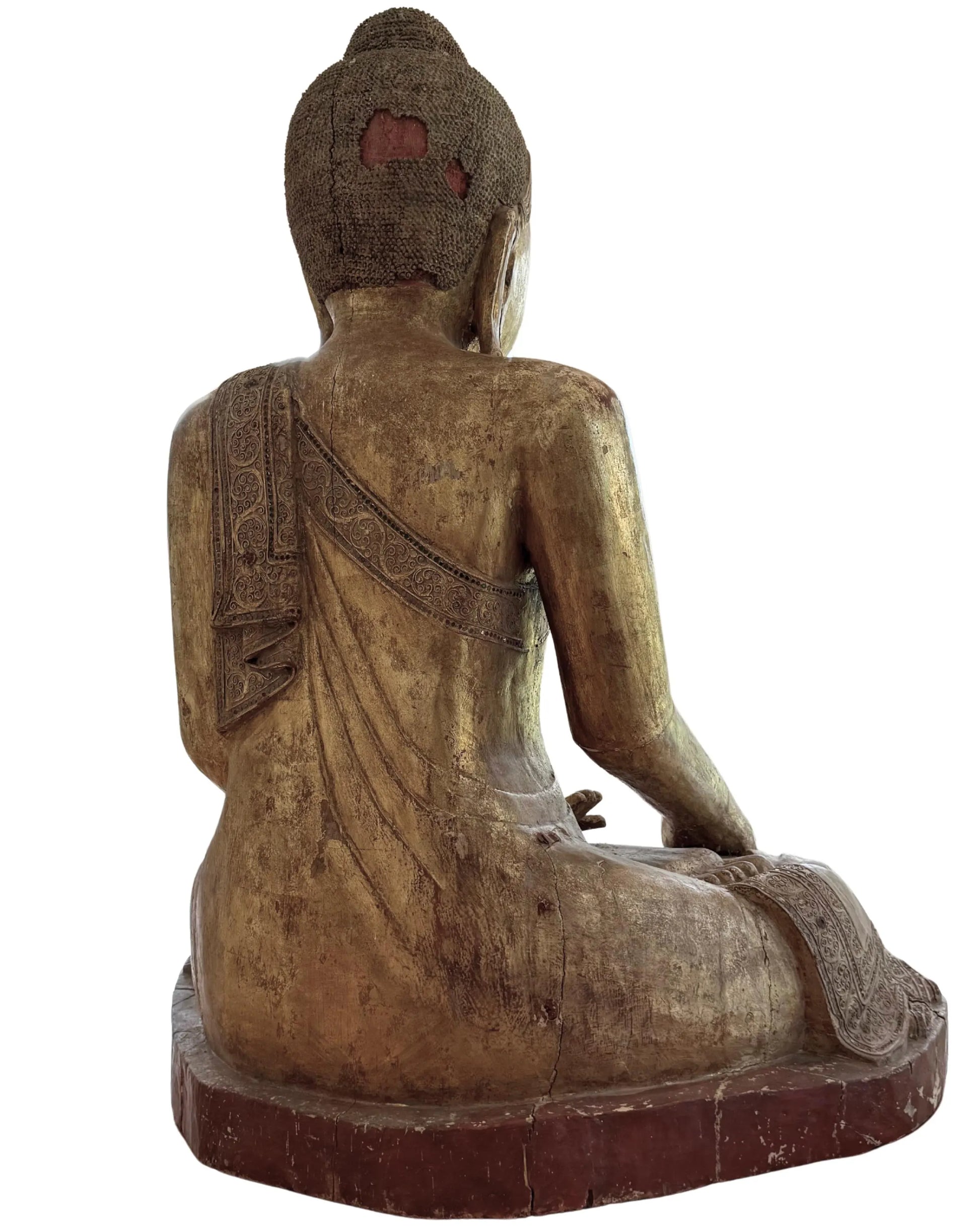 Boeddha rugzijde hout Mandalay Birma handgesneden sculptuur