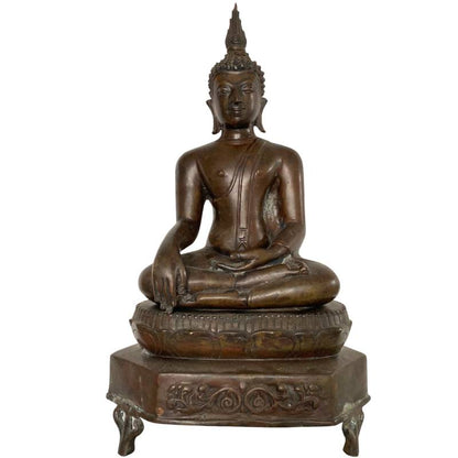 Boeddhabeeld brons Thailand tempelbasis bhumisparsha mudra