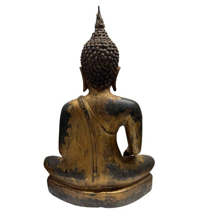 Large Old Thai Buddha – Bronze with Gilt Traces, 59 cm – rear view