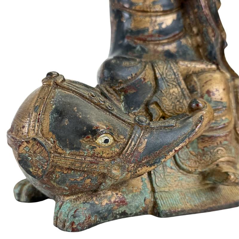 Boeddhistische Arhat op dier in bronzen Himalaya sculptuur
