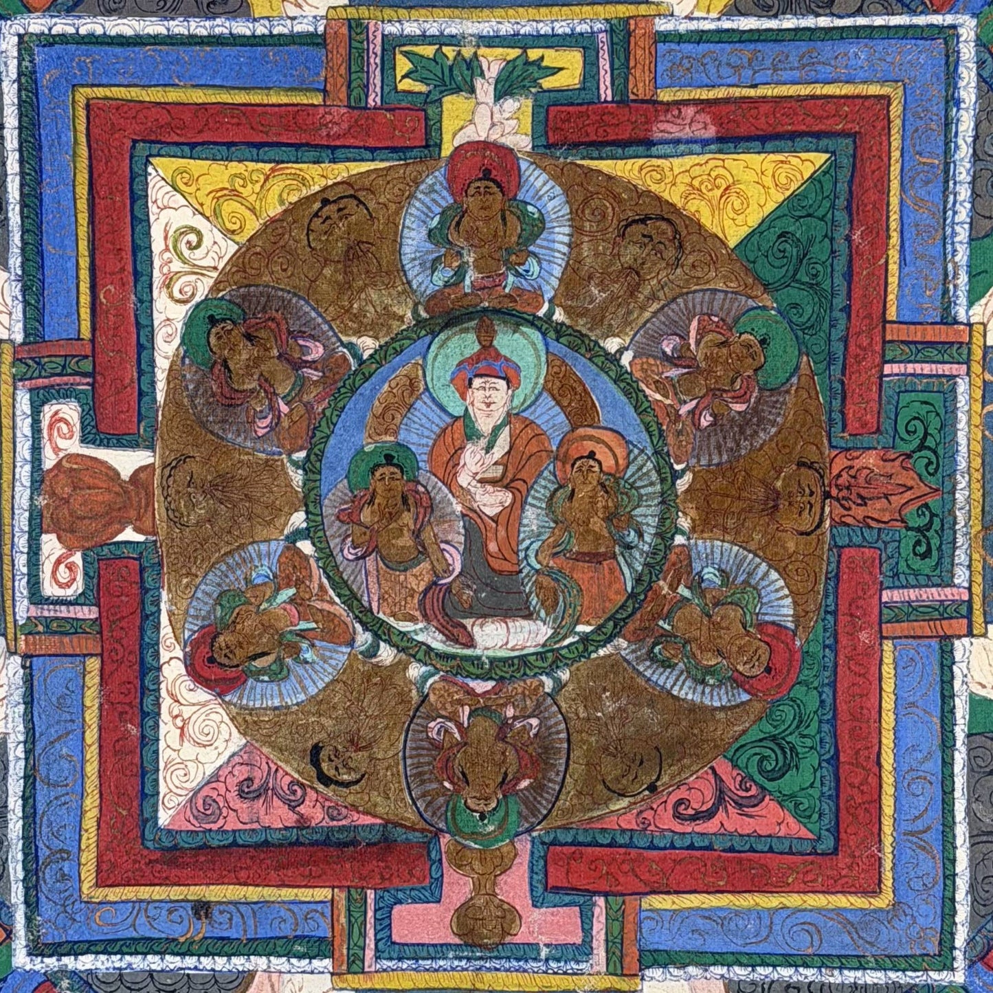 Boeddhistische mandala thangka uit Tibet of Nepal met complexe rituele voorstelling