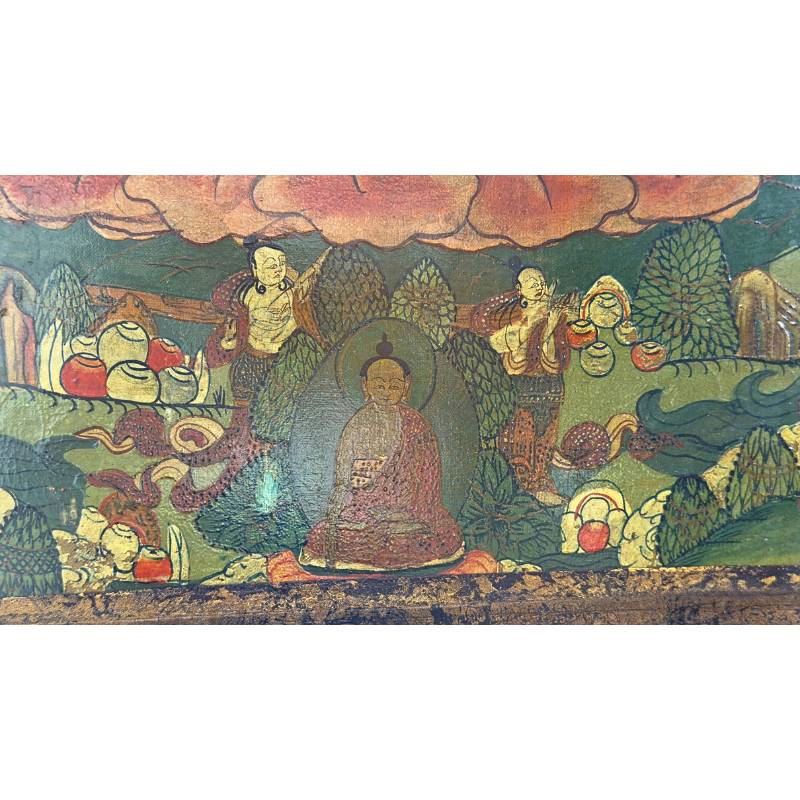 Boeddhistische schildering Avalokiteshvara vierarmige bodhisattva op paneel
