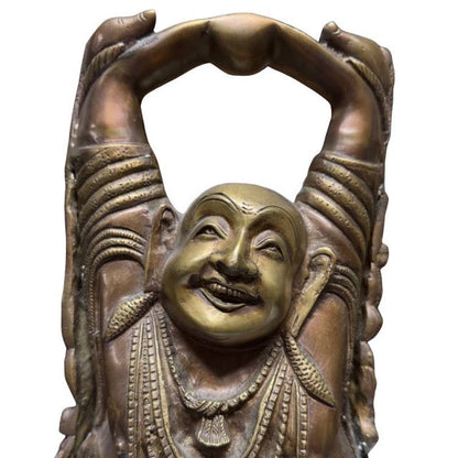 Large Chinese Budai with Children – Bronze, 46 cm – close view of the upper section
