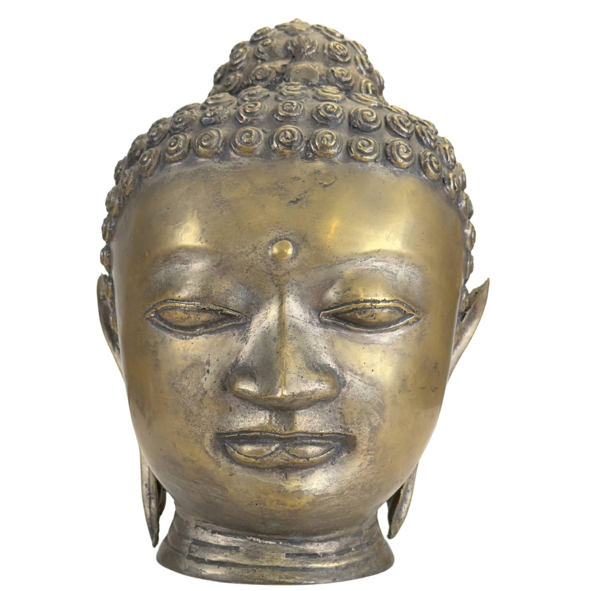 Bronzen Boeddha hoofd in Shan stijl met warme goudbronzen patina