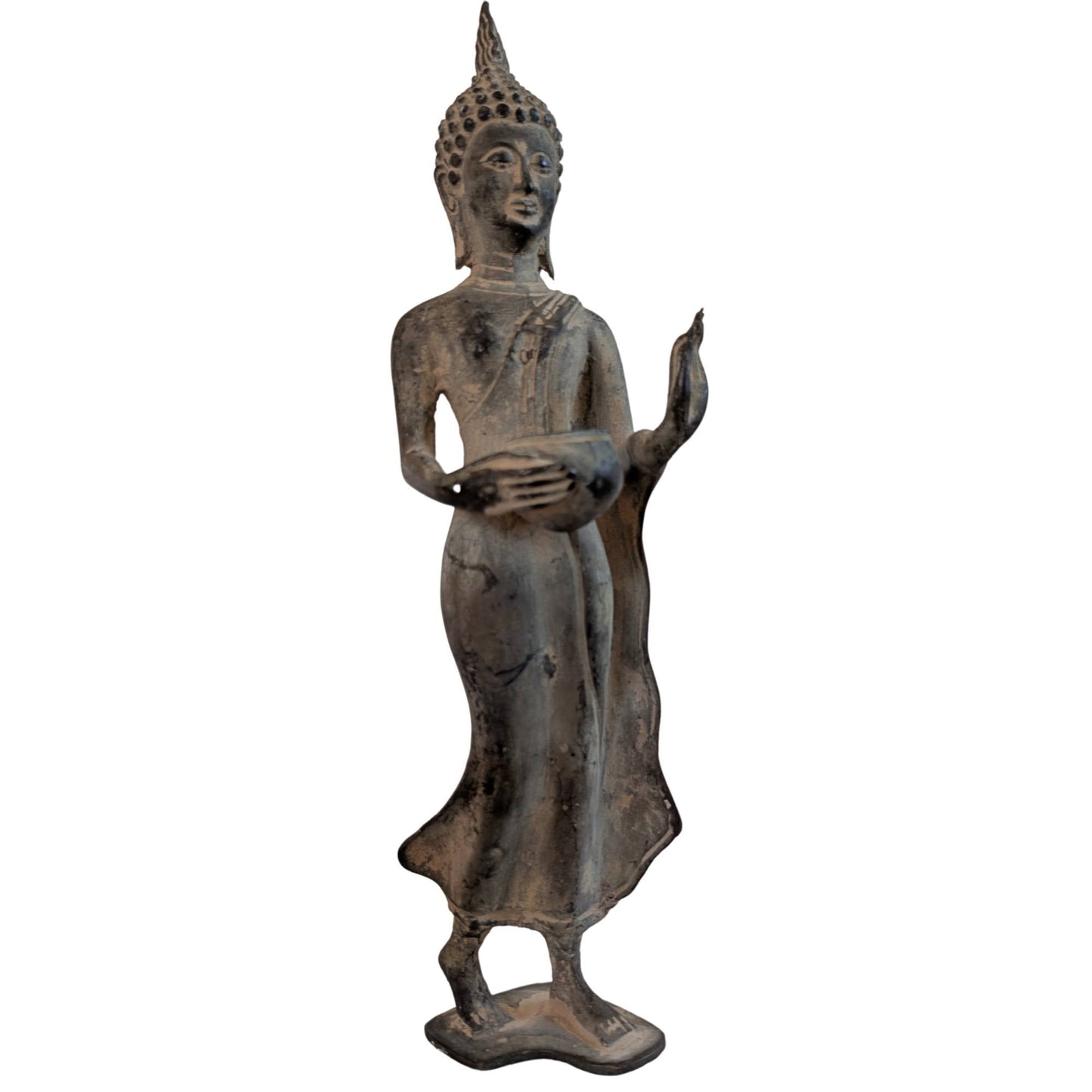 Thaise bronzen Boeddha in Pang Um Bat houding met de linkerhand in Abhaya mudra.