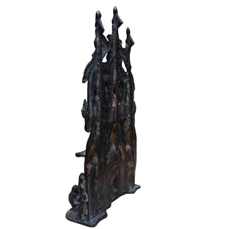 Bronzen Boeddha reliëf in India Nepal Himalaya stijl met tempelachtige compositie