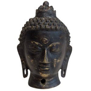 Oud bronzen Boeddhahoofd uit de Himalaya-regio