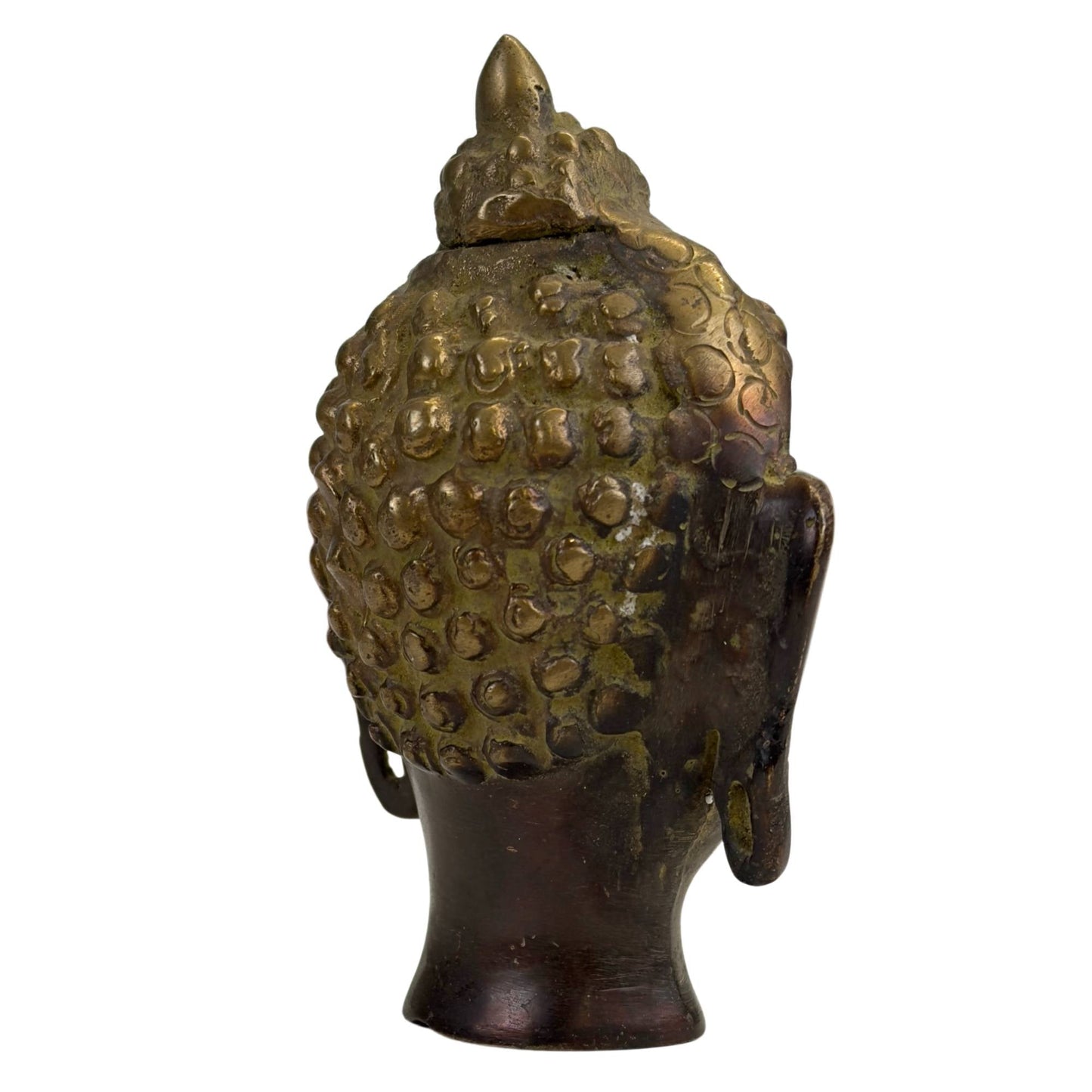 Zijprofiel van bronzen Boeddhahoofd met elegante contouren