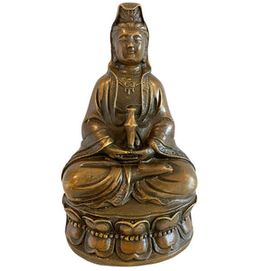 Bronzen Guanyin Beeld - Bodhisattva van Mededogen - Xuan De Merk - 9.6cm