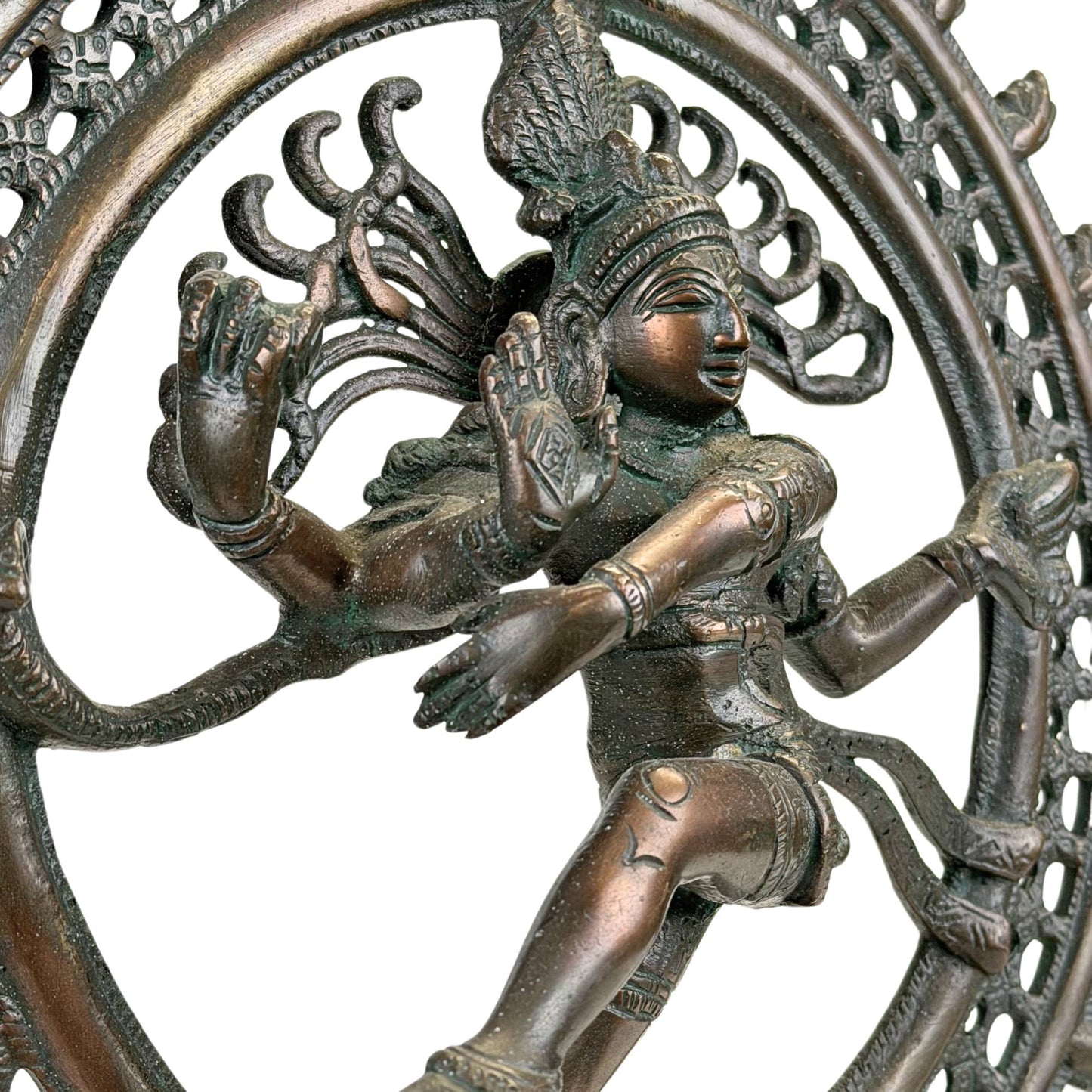 Bronzen Shiva Nataraja beeld met Apasmara demon onder de voet en krachtige Hindoe symboliek