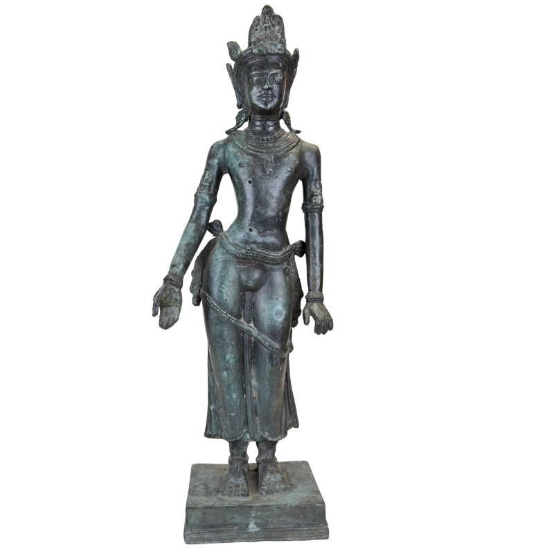 bronzen tempelbeeld in khmer stijl uit zuidoost azië met patina