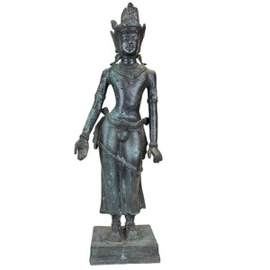 Zuidoost-Aziatisch Bronzen Devata Beeld – Khmer Stijl – Oude Tempelvergulding Resten