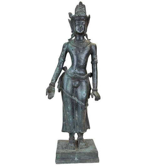 bronzen tempelbeeld in khmer stijl uit zuidoost azië met patina