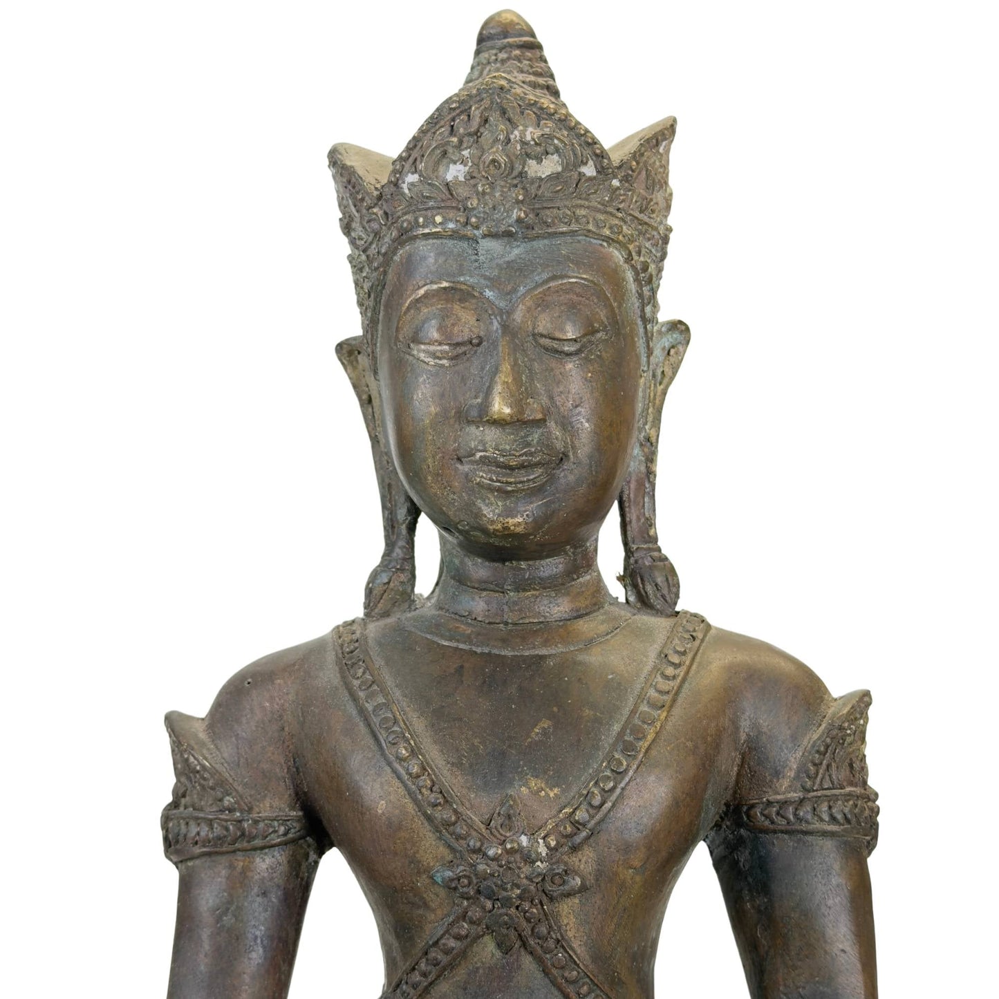 Bronzen tempelboeddha uit Thailand of Laos met oude giettechniek