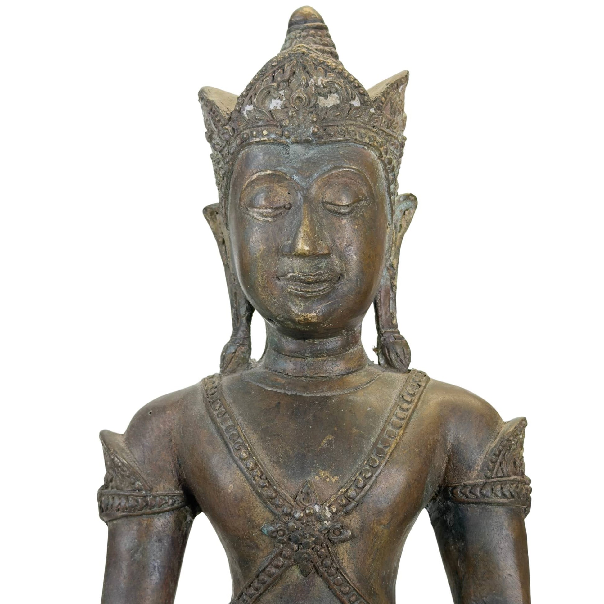 Bronzen tempelboeddha uit Thailand of Laos met oude giettechniek
