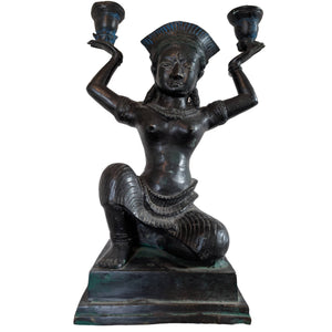 Bronzen Yakshi Tempeldanseres Kandelaar