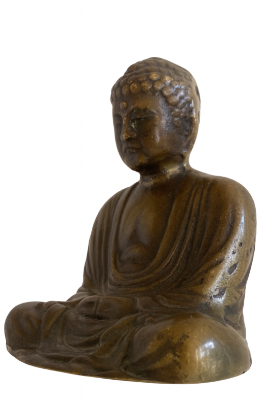 Antiek Japans bronzen boeddhabeeld met doorleefd patina