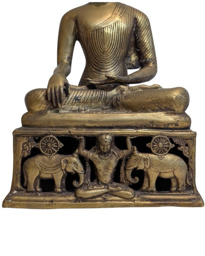 Natural aged patina on the Burmese bronze Buddha