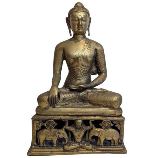 Burmese Mandalay bronze Shakyamuni Buddha seated on an elephant base